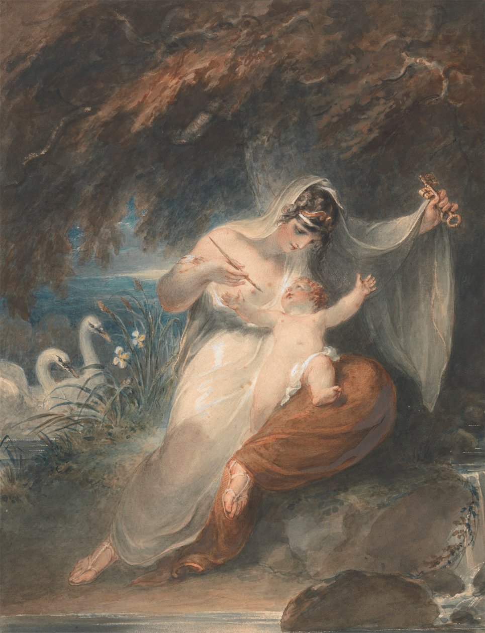 Natura odsłania się przed niemowlęciem Szekspirem: Thomas Gray, The Progress of Poesy, III.1 autorstwa William Hamilton