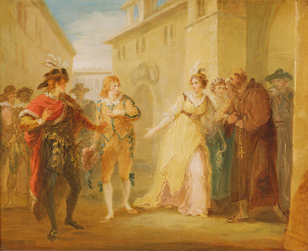 Objawienie zaręczyn Olivii, z aktu V, scena I "Nocy Trzech Króli", ok. 1790 (olej na płótnie) autorstwa William Hamilton