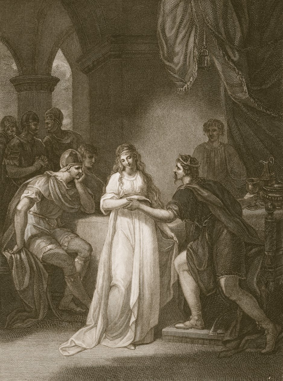 Vortigern i Rovena, grawerowane przez Delatre, ilustracja z „Historii Anglii” Davida Hume