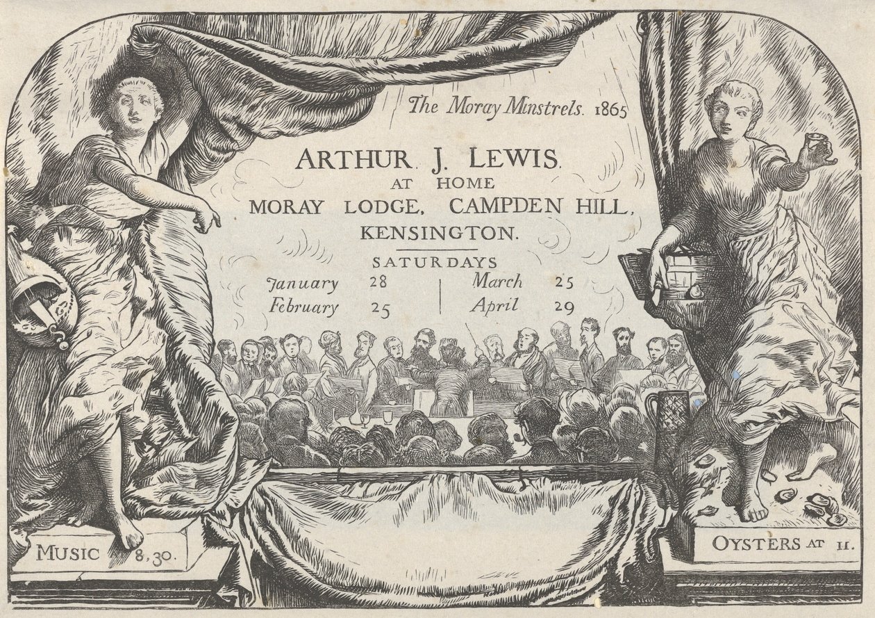 Karta zaproszenia Moray Minstrels Arthura Jamesa Lewisa, 1865. autorstwa William Harcourt Hooper