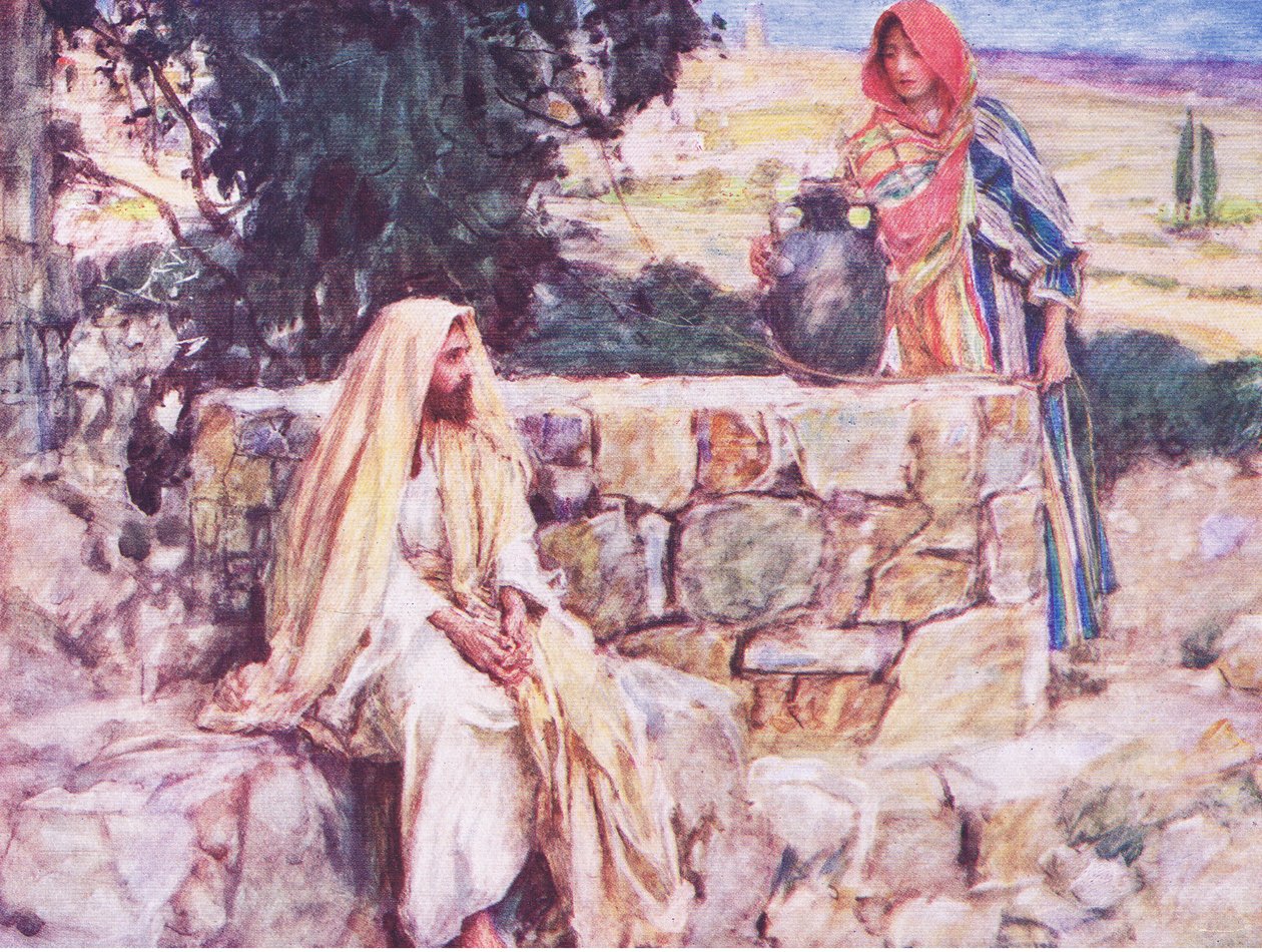 Chrystus i kobieta z Samarii, z The Bible Story opublikowanej przez Hodder & Stoughton, c.1930 autorstwa William Hatherell