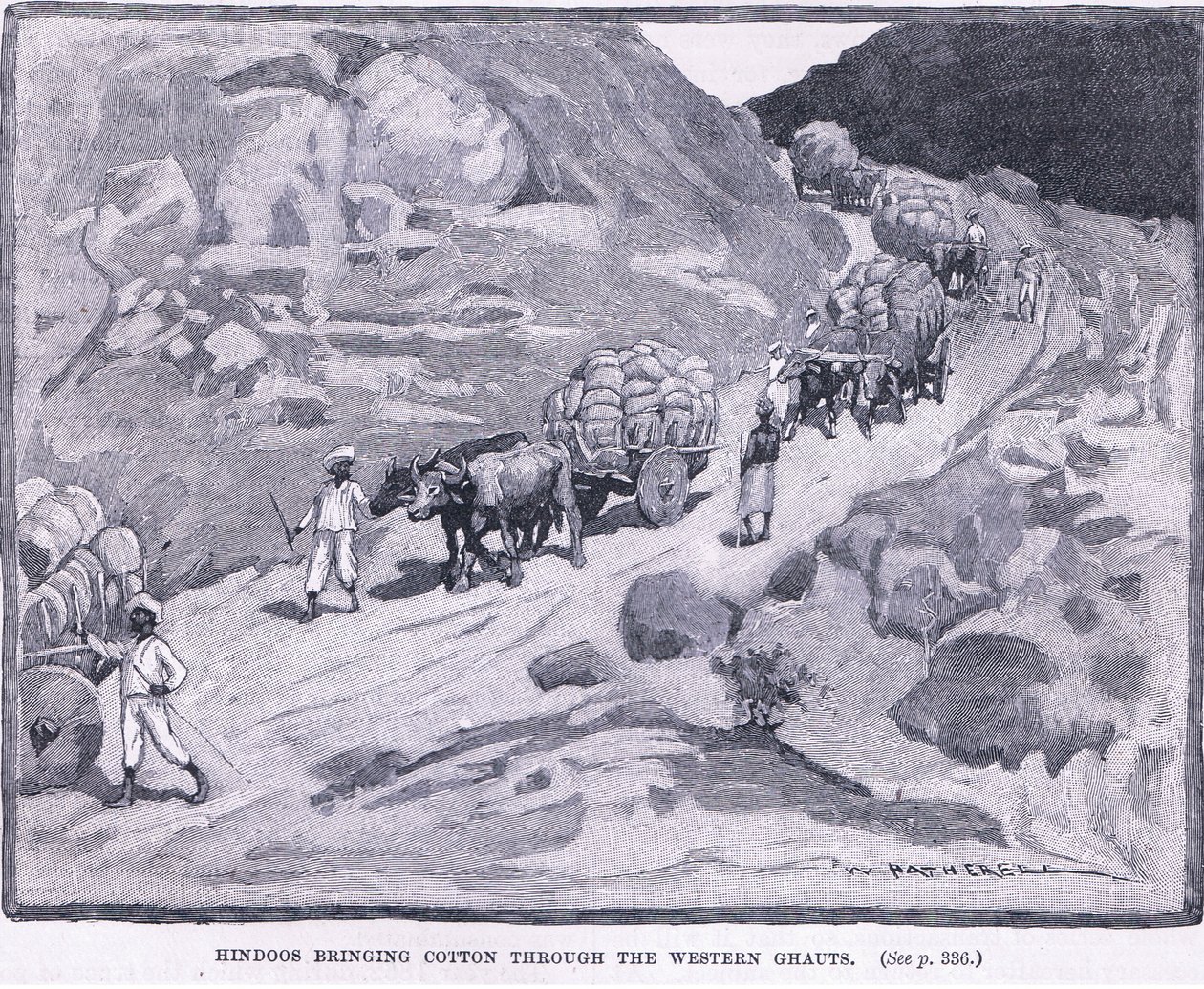Hindusi przenoszący bawełnę przez Ghaut Zachodnie 1862 AD autorstwa William Hatherell