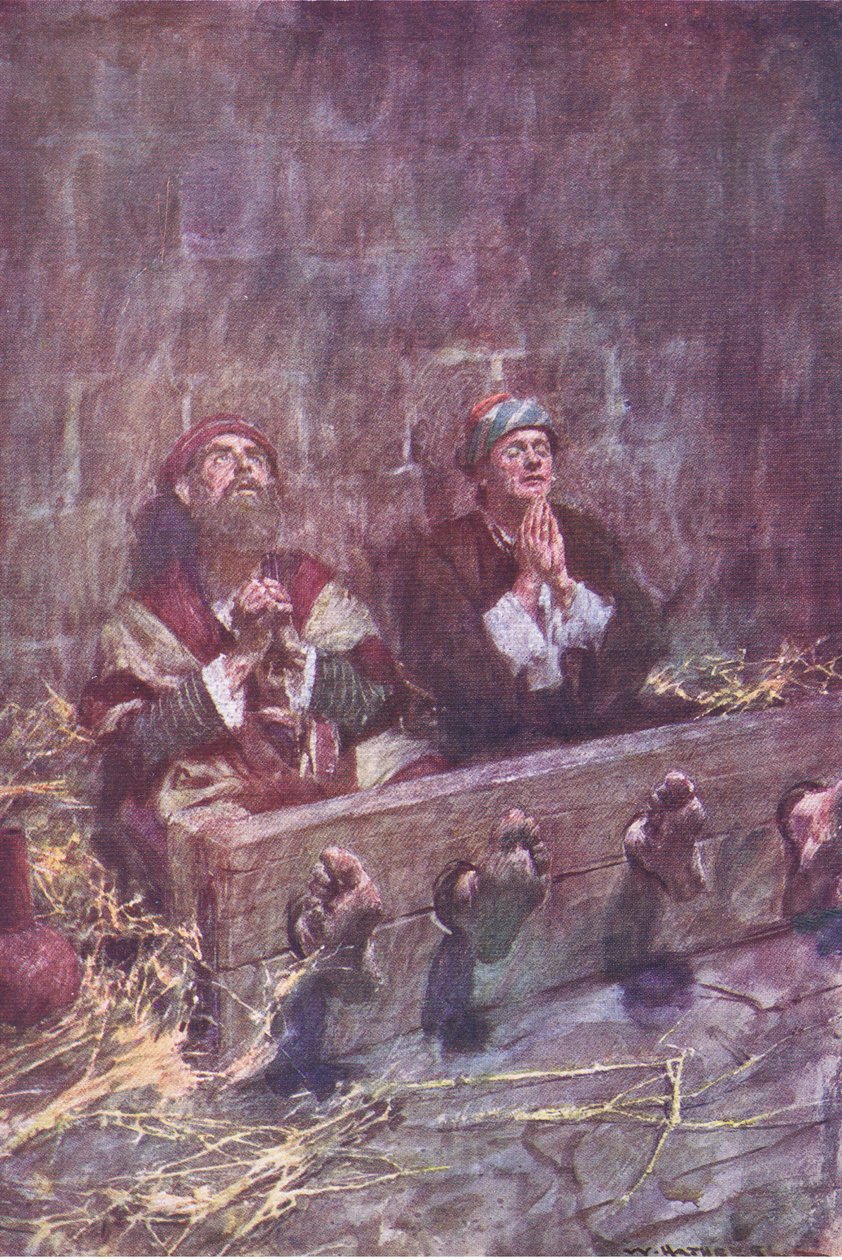 Paweł i Sylas w więzieniu, z The Bible Story opublikowanej przez Hodder & Stoughton, ok. 1930 autorstwa William Hatherell