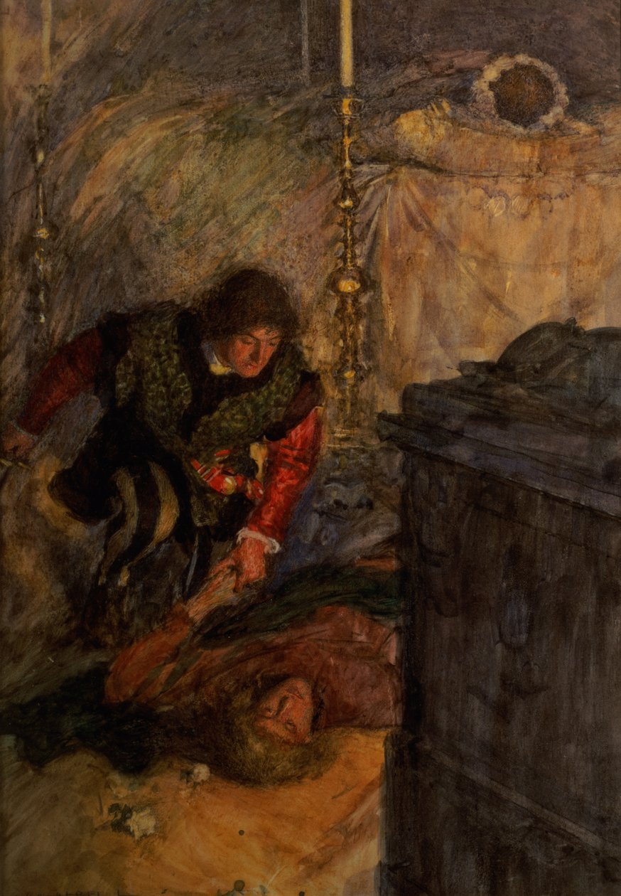 Romeo i Julia, Akt V Scena 4 (akwarela na papierze) autorstwa William Hatherell