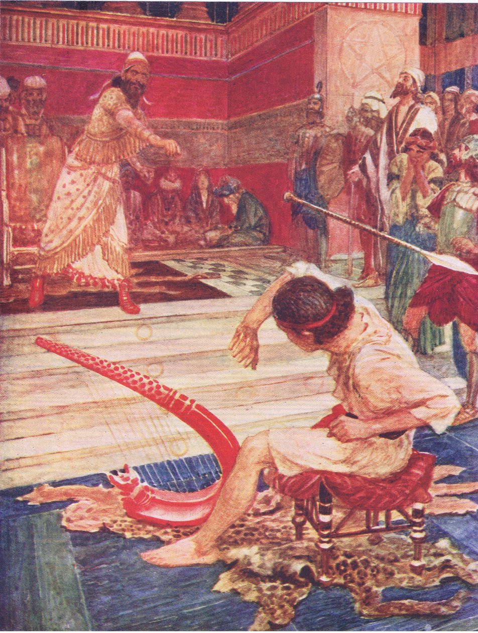 Saul i David, z The Bible Story opublikowanej przez Hodder & Stoughton, ok. 1930 autorstwa William Hatherell