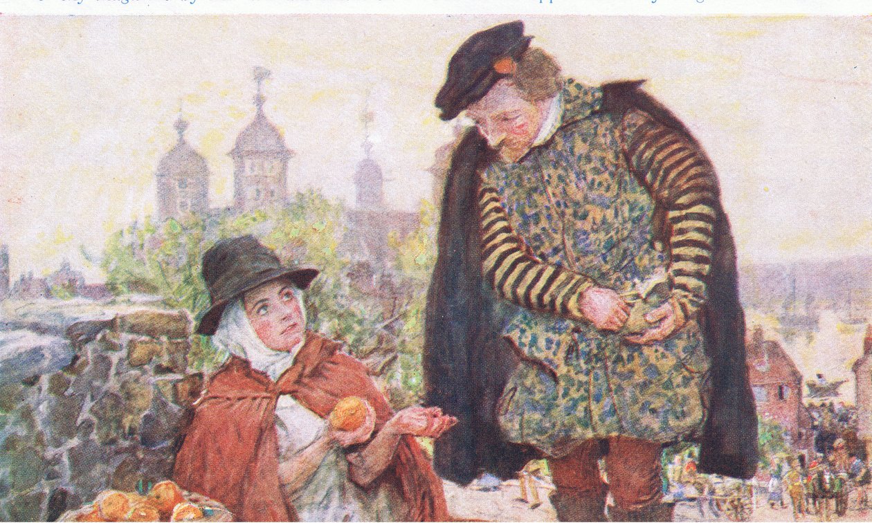 Szekspir kupuje pomarańczę od kobiety z Tower Hill, z My Magazine, pub.1922 autorstwa William Hatherell