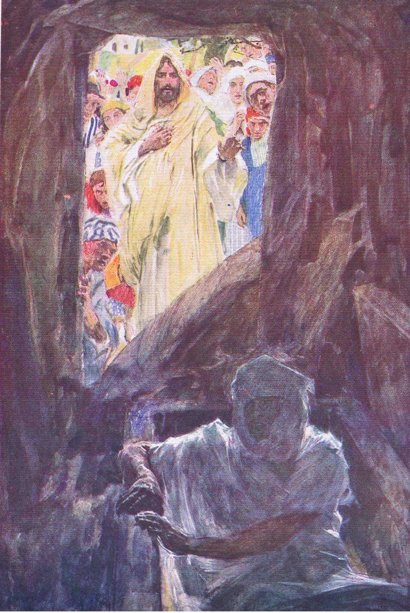 Wskrzeszenie Łazarza, z The Bible Story, wyd. Hodder & Stoughton, ok. 1930 r. autorstwa William Hatherell