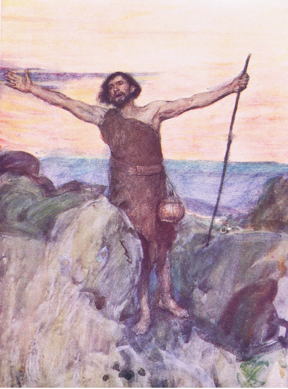 Głos wołającego na pustyni, z The Bible Story opublikowanej przez Hodder & Stoughton, ok. 1930 autorstwa William Hatherell