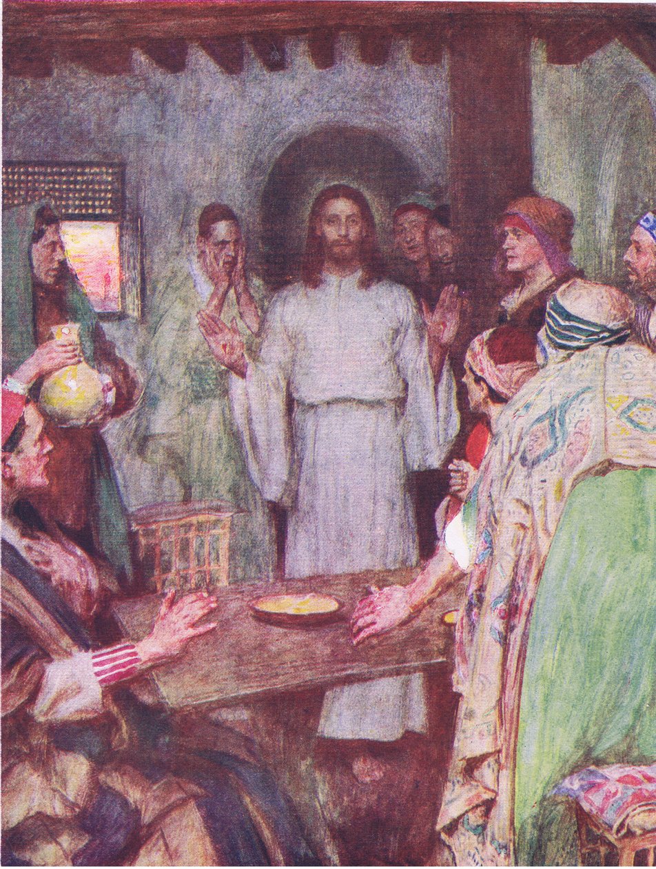 Potem przyszedł Jezus i stanął pośrodku, z The Bible Story opublikowanej przez Hodder & Stoughton, c.1930 autorstwa William Hatherell