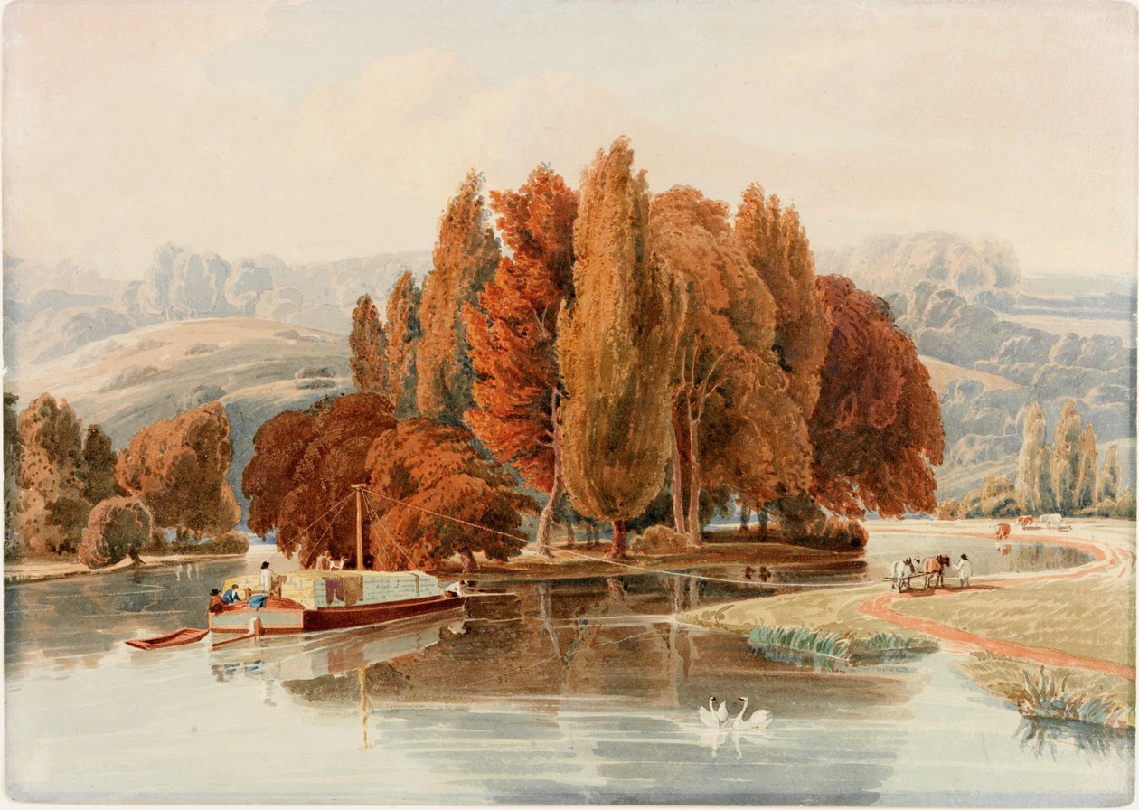 Wyspa na Tamizie w pobliżu Park Place, Oxfordshire (toaleta na papierze tkanym) autorstwa William Havell