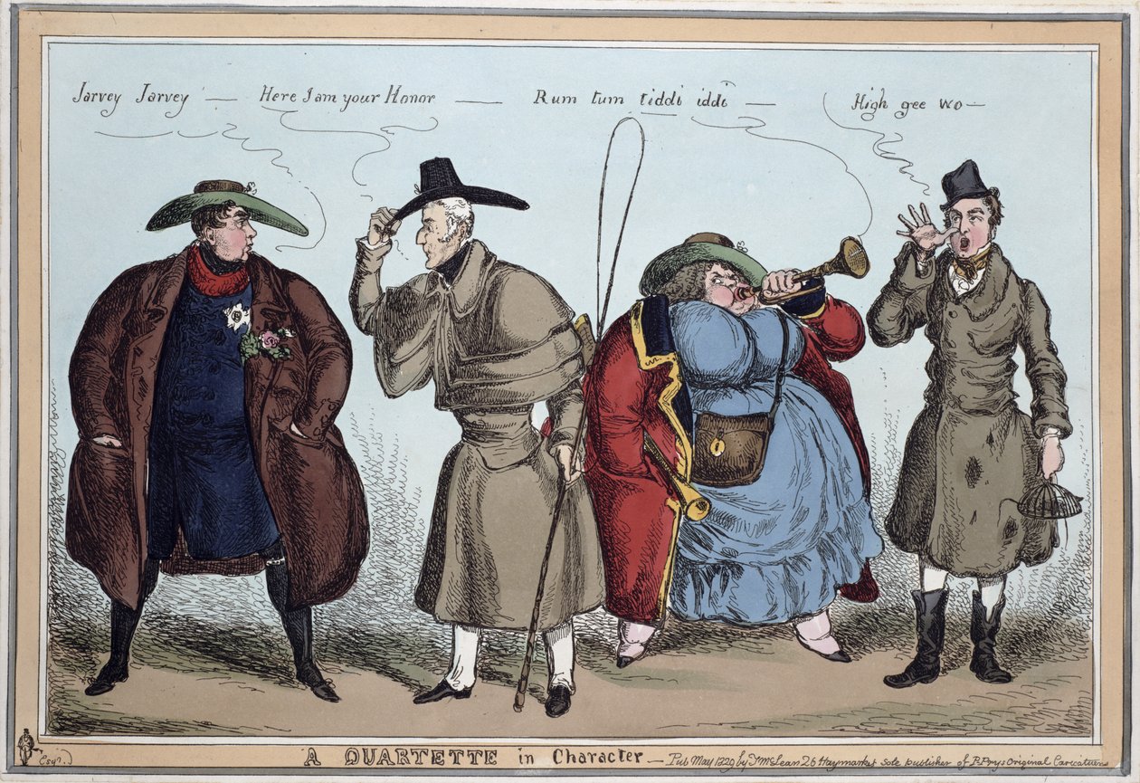 „Kwartet w charakterze”: George IV, Wellington, Lady Conyngham, Robert Peel, maj 1829 autorstwa William Heath