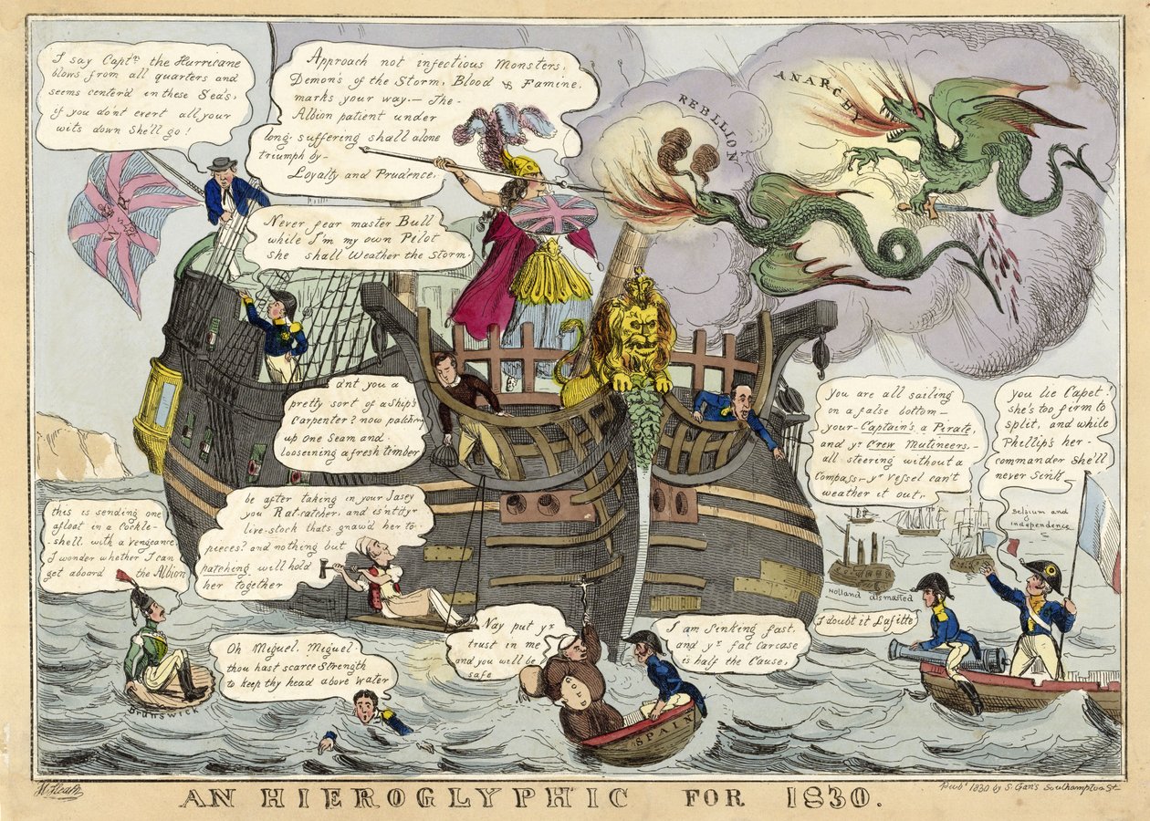 Hieroglif na rok 1830, wyd. 1830 (ręcznie kolorowane grawerowanie) autorstwa William Heath