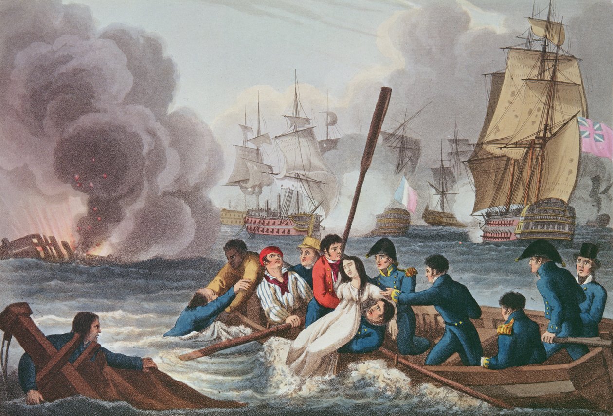 Anegdota w bitwie pod Trafalgarem, rytowana przez Matthew Dubourga (fl.1813-20) z „Anegdoty historyczne, wojskowe i morskie”, wyd. Edward Orme (1774-c.1820) 1817 (akwatinta) autorstwa William Heath