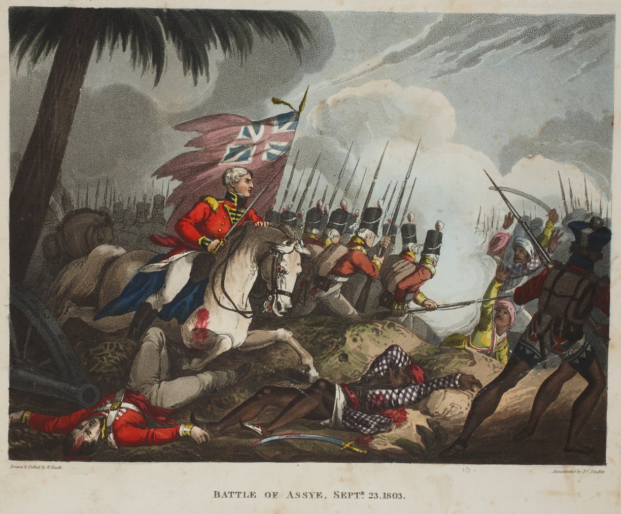 Bitwa pod Assye 23 września 1803, akwatinta J.C. Stadlera, wyd. Tegg, kwiecień 1818 (akwatinta) autorstwa William Heath
