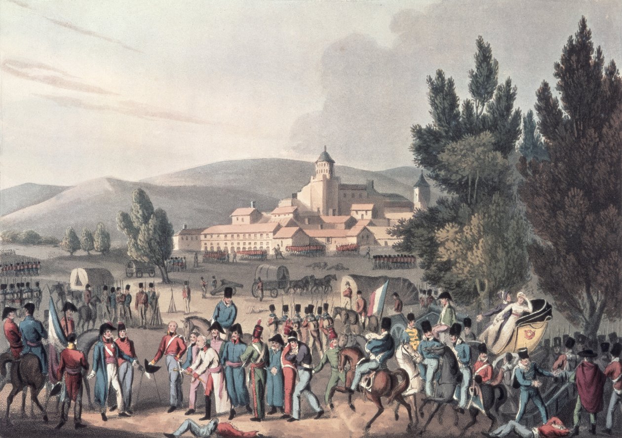 Bitwa pod Vittorią, 1813, Sprowadzenie więźniów, sztych. I. Clarke, akwatinta M. DuBourga (akwatinta) autorstwa William Heath