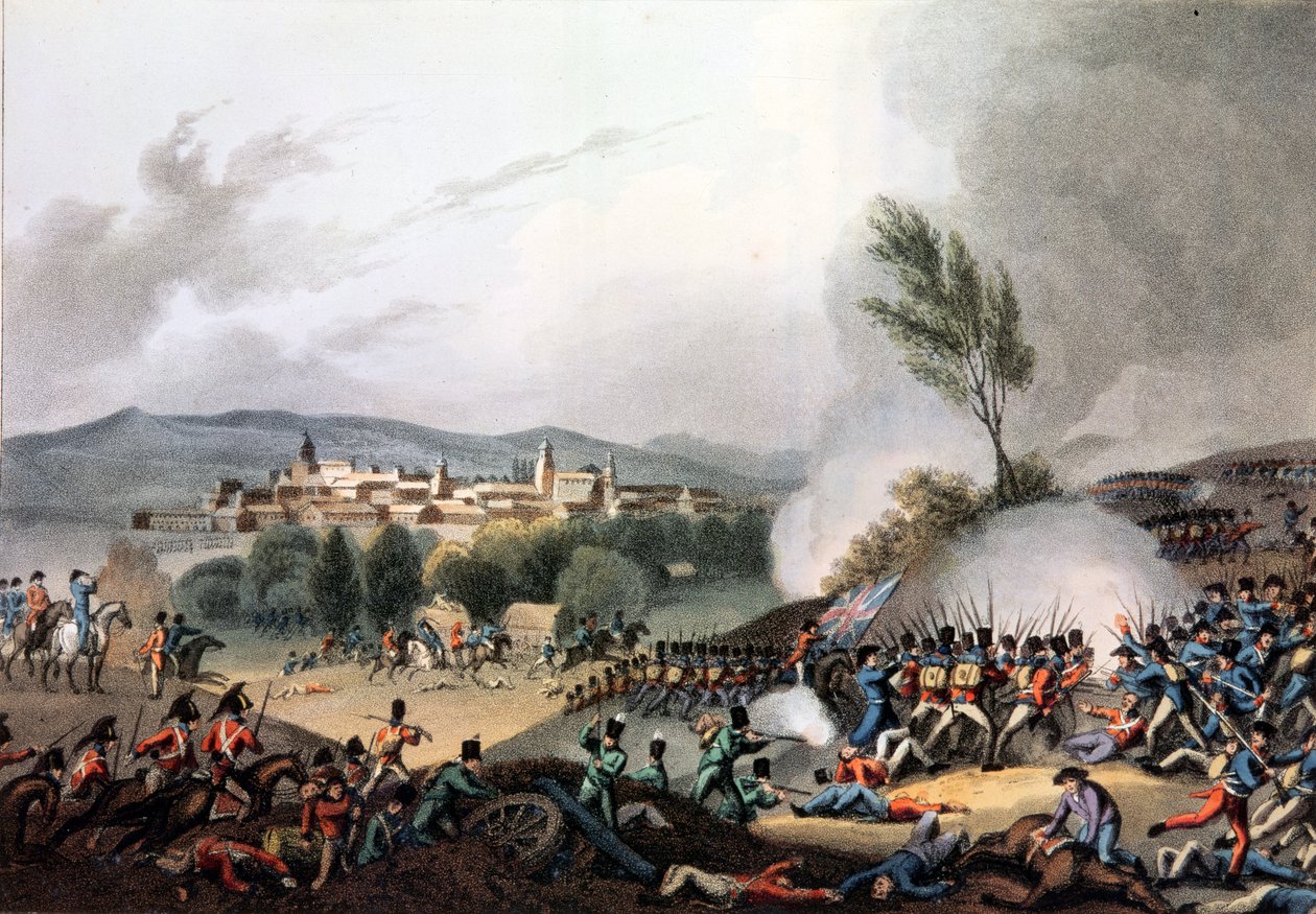 Bitwa pod Vittorią, 21 czerwca 1813 r., akwaforta I. Clark, akwatinta M. DuBourg (akwatinta) autorstwa William Heath