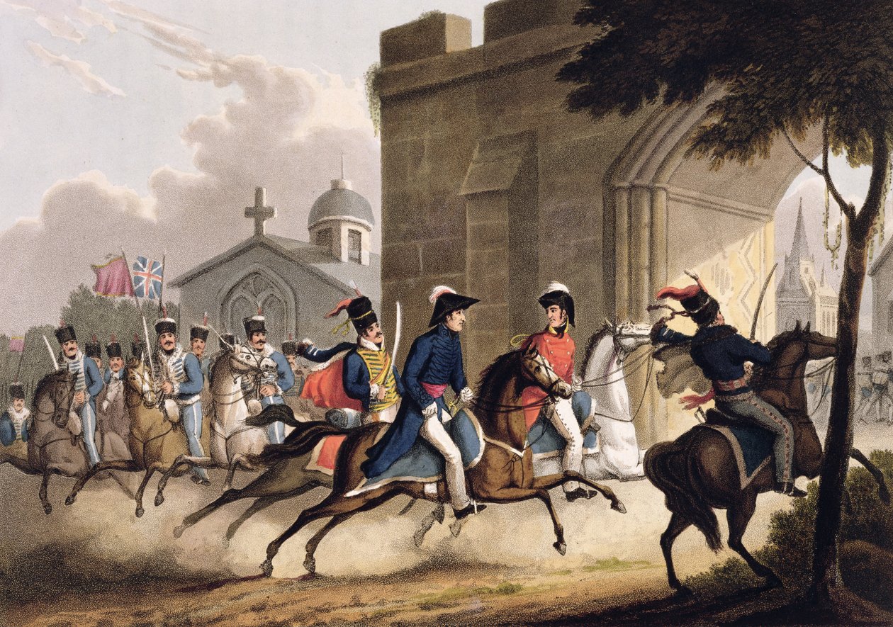Wejście Lorda Wellingtona do Salamanki na czele pułku huzarów, 20 maja 1813 r., z „Wielkiej Brytanii i jej sojuszników w walce od 1799 do 1815 r.”, autorstwa Jamesa Jenkinsa, inż. autorstwa William Heath