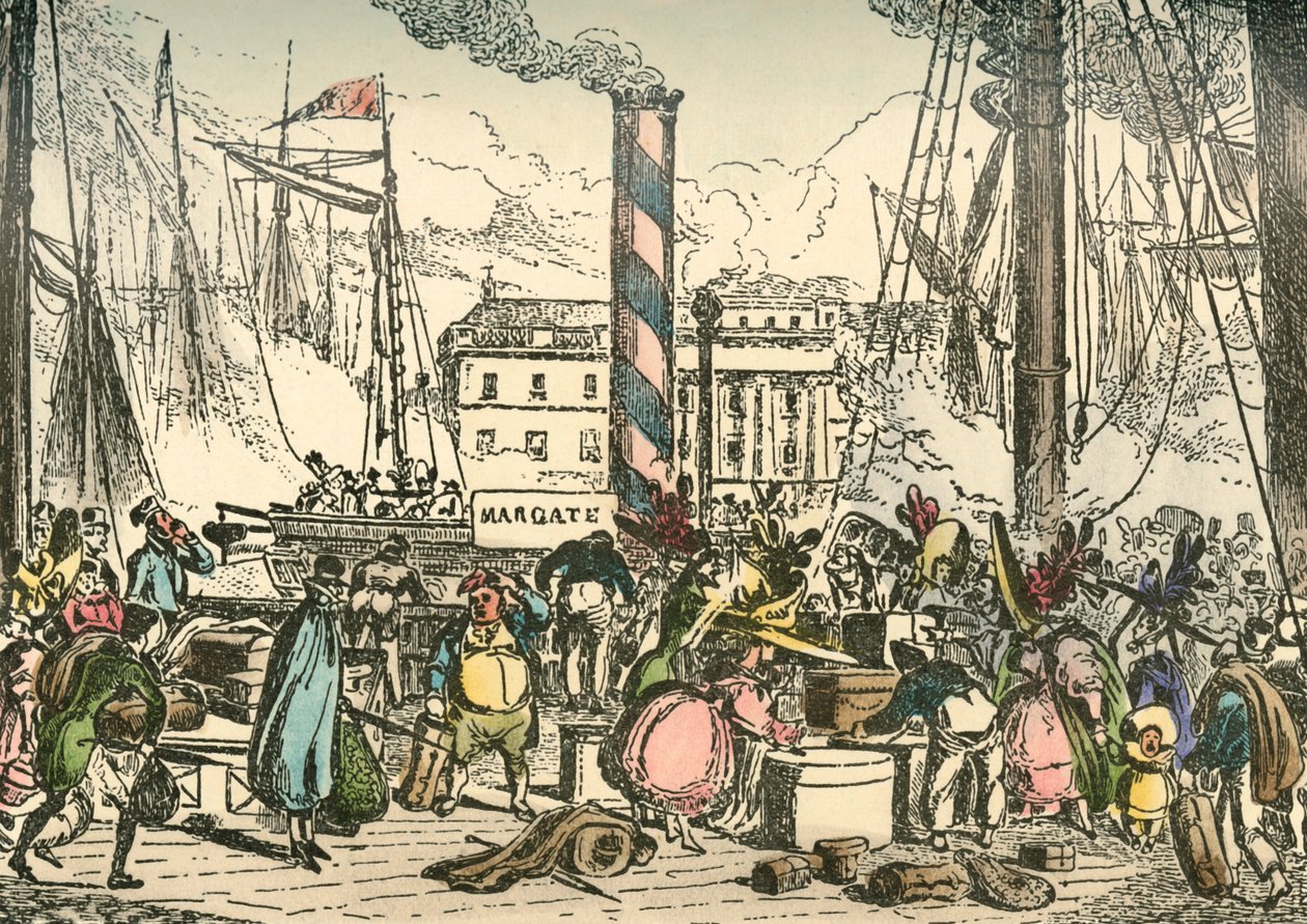 Wejście na pokład Margate Steam Packet w London Bridges Wharf, 1838 r autorstwa William Heath