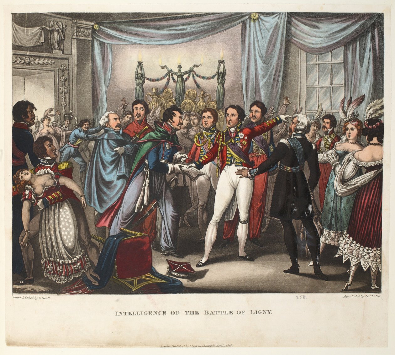 Inteligencja bitwy pod Ligny, akwatinta J.C. Stadlera, wyd. Tegg, kwiecień 1818 (akwatinta) autorstwa William Heath