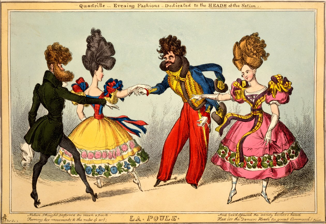 La Poule. Quadrille - Mody wieczorowe, Dedykowane GŁOdom Narodu, 1827 (ręcznie barwiony grawerunek) autorstwa William Heath
