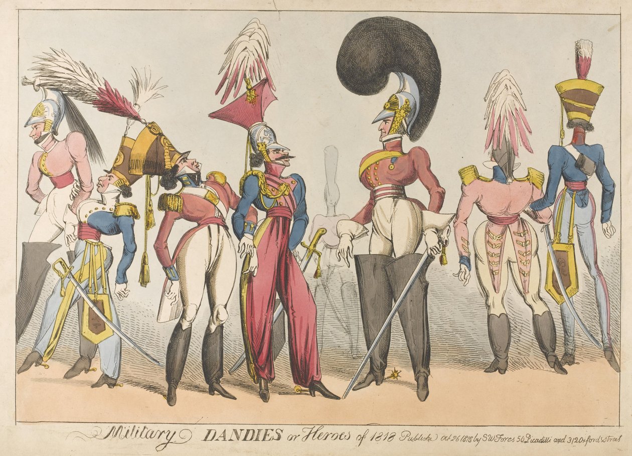 Wojskowi Dandies lub Heroes z 1818, 1818 (kolorowa akwaforta) autorstwa William Heath