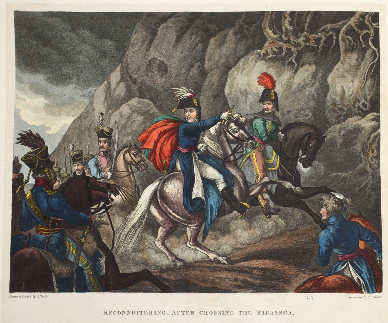 Rozpoznanie, po przekroczeniu Bidassoa, akwatinta J.C. Stadlera, wyd. Tegg, kwiecień 1818 (akwatinta) autorstwa William Heath