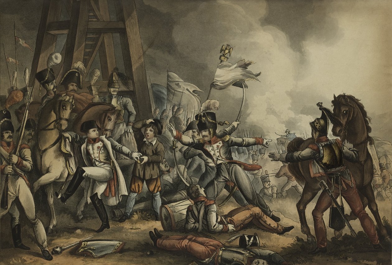 Sauve qui peut, czyli Każdy sam dla siebie, akwatinta Thomasa Sutherlanda (1785-1838), wyd. James Jenkins, 1 maja 1816 (akwatinta kolorowa) autorstwa William Heath