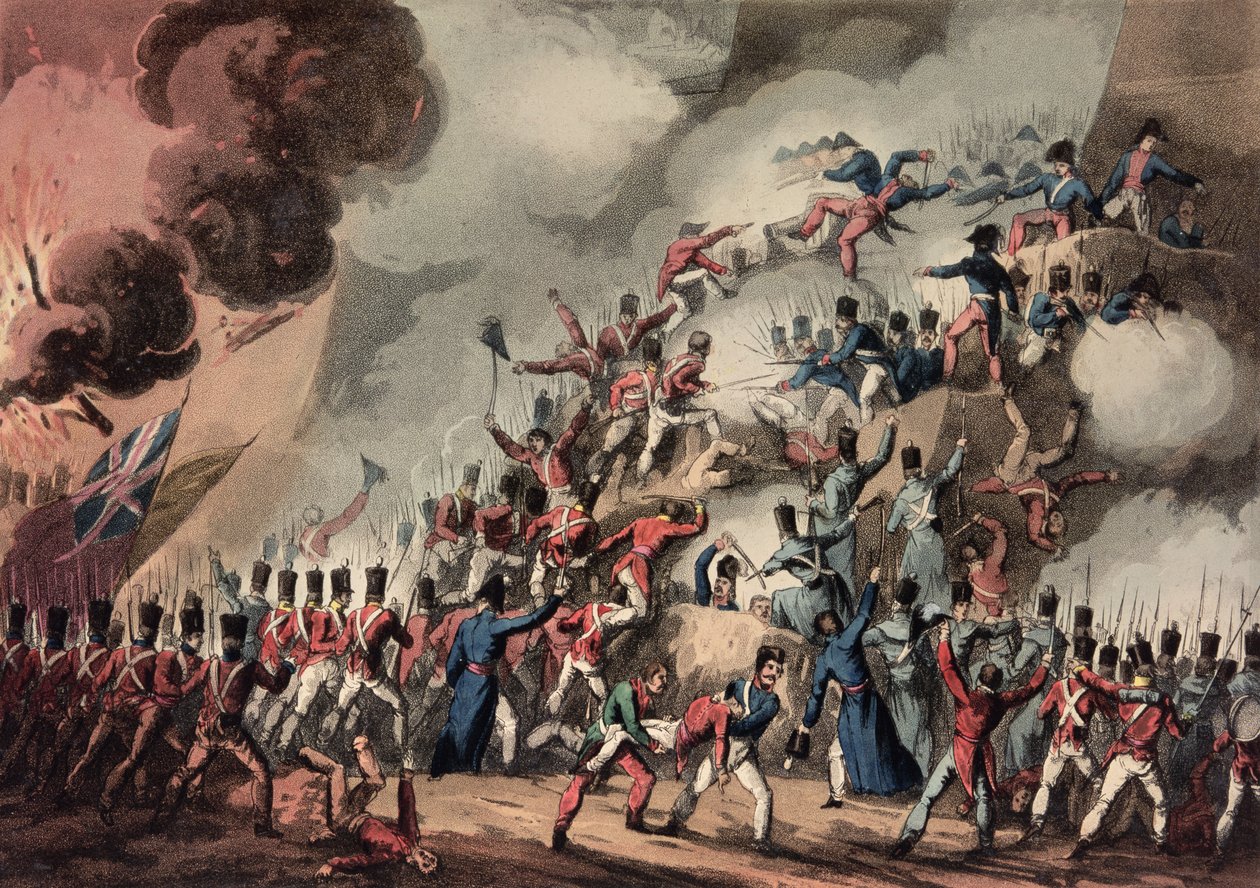 Szturm na St. Sebastian, 31 sierpnia, 1813, grafika autorstwa Thomasa Sutherlanda (ur. ok. 1785) autorstwa William Heath