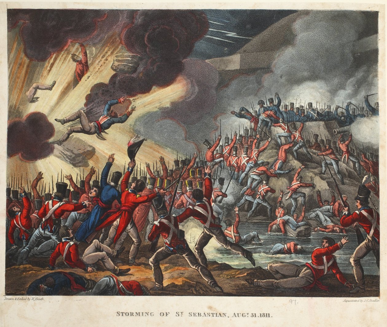 Szturm na św. Sebastiana 31 sierpnia 1811, akwatinta J.C. Stadlera, wyd. Tegg, kwiecień 1818 (akwatinta) autorstwa William Heath