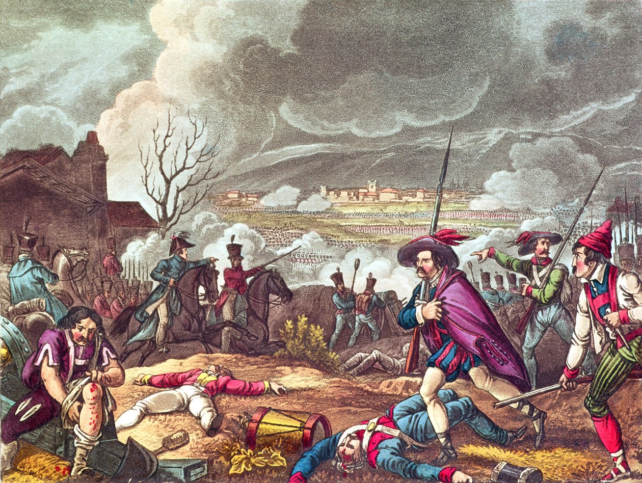 Bitwa pod Tuluzą, 10 kwietnia 1814, rycina J.C.Stadler (fl. 1780-1812) (akwatinta) autorstwa William Heath