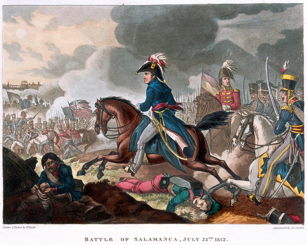 Książę Wellington (1769-1852) w bitwie pod Salamanką, 22 lipca 1812, 1818 (akwatinta barwna) autorstwa William Heath
