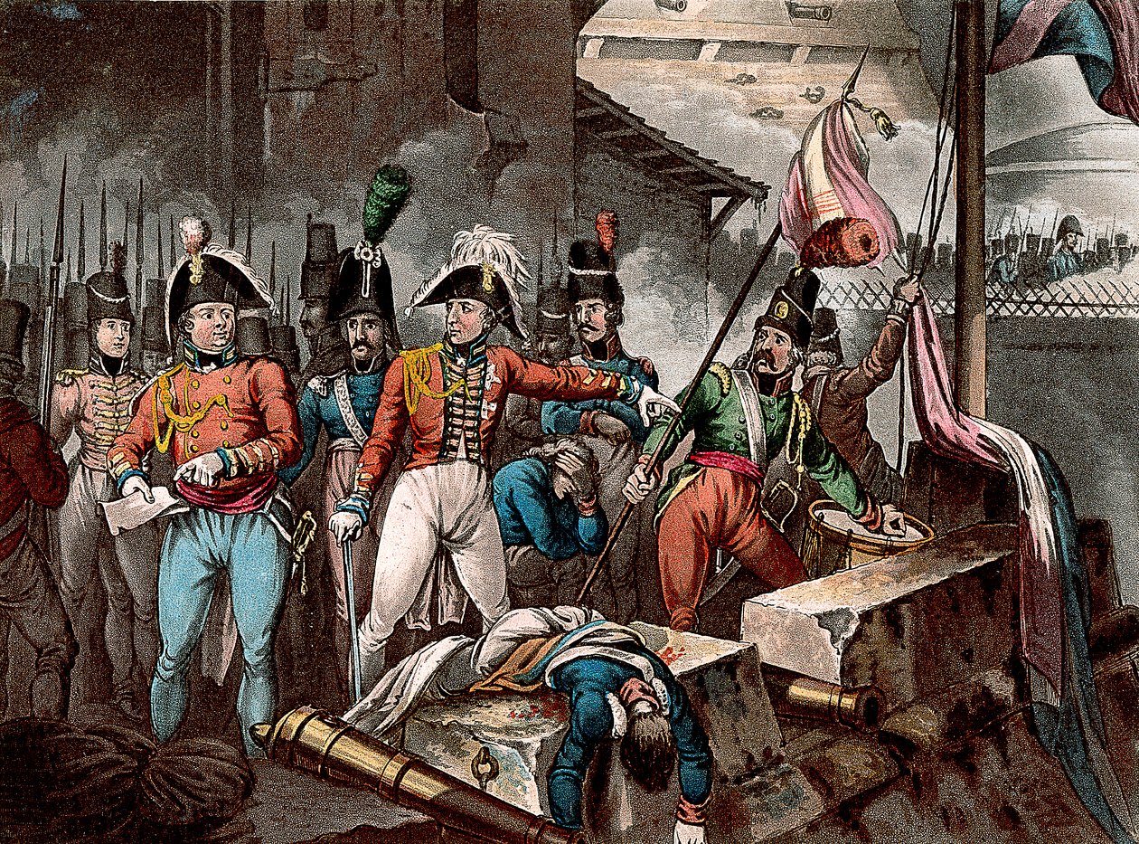 Książę Wellington podczas zdobywania Ciudad Rodrigo, Hiszpania, Wojna na Półwyspie, 1812/1818. autorstwa William Heath