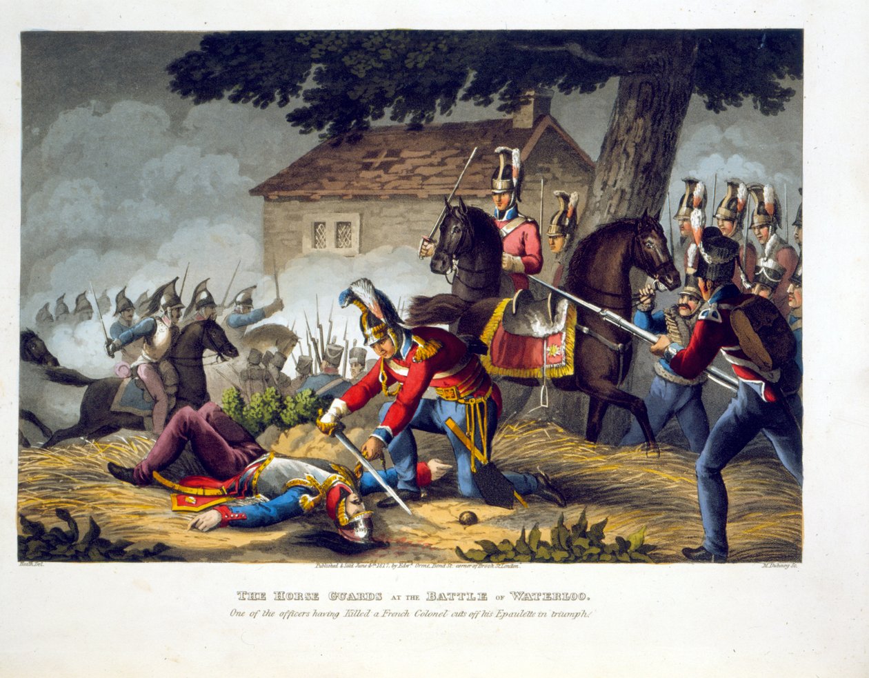 Gwardia Konna w bitwie pod Waterloo, rycina autorstwa Matthew Dubourga (1813-20) z "Historic, Military and Naval Anecdotes", wyd. przez Edwarda Orme