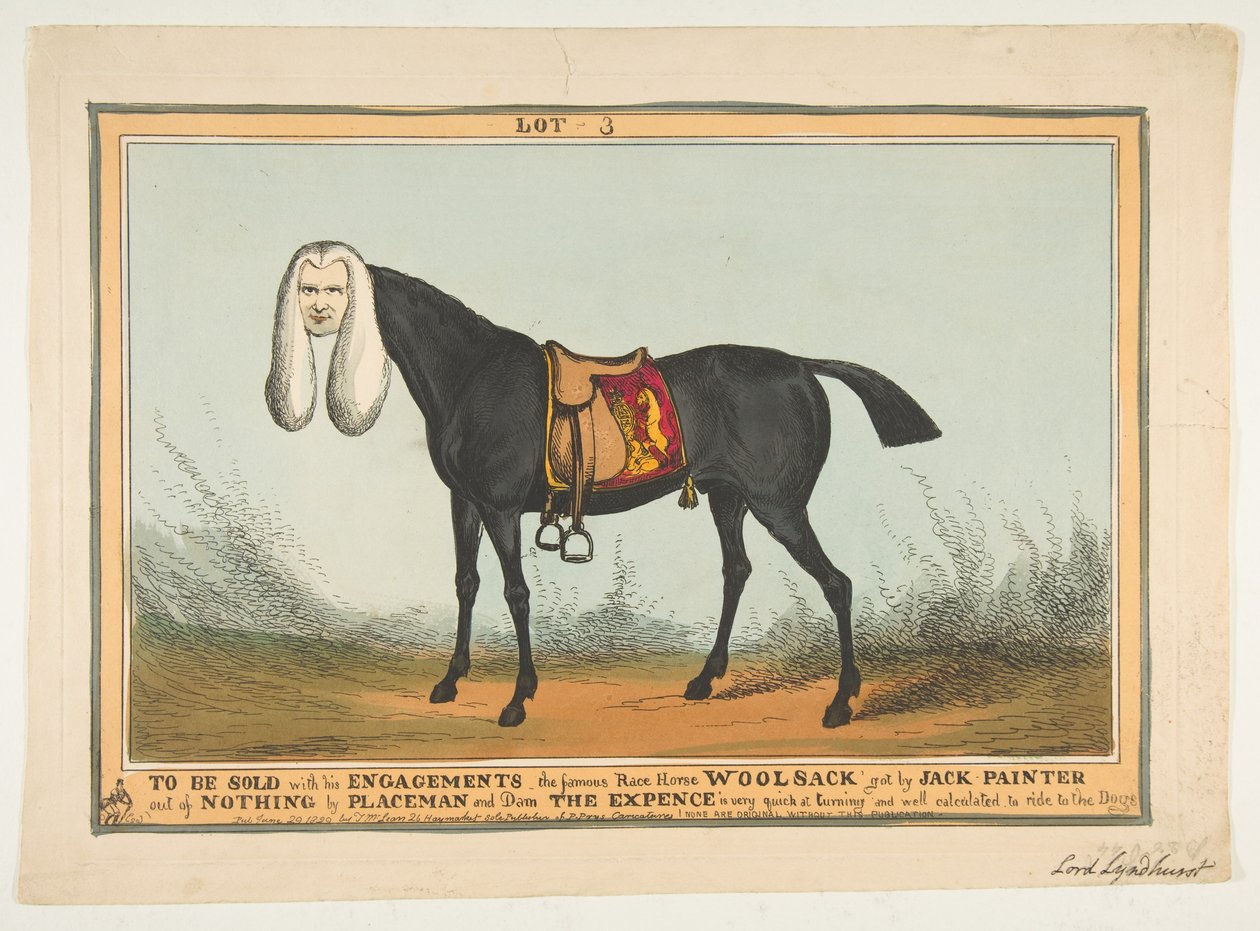 Do sprzedania ze wszystkimi jego zaręczynami — słynny worek z koniem wyścigowym, 29 czerwca 1829 r. autorstwa William Heath