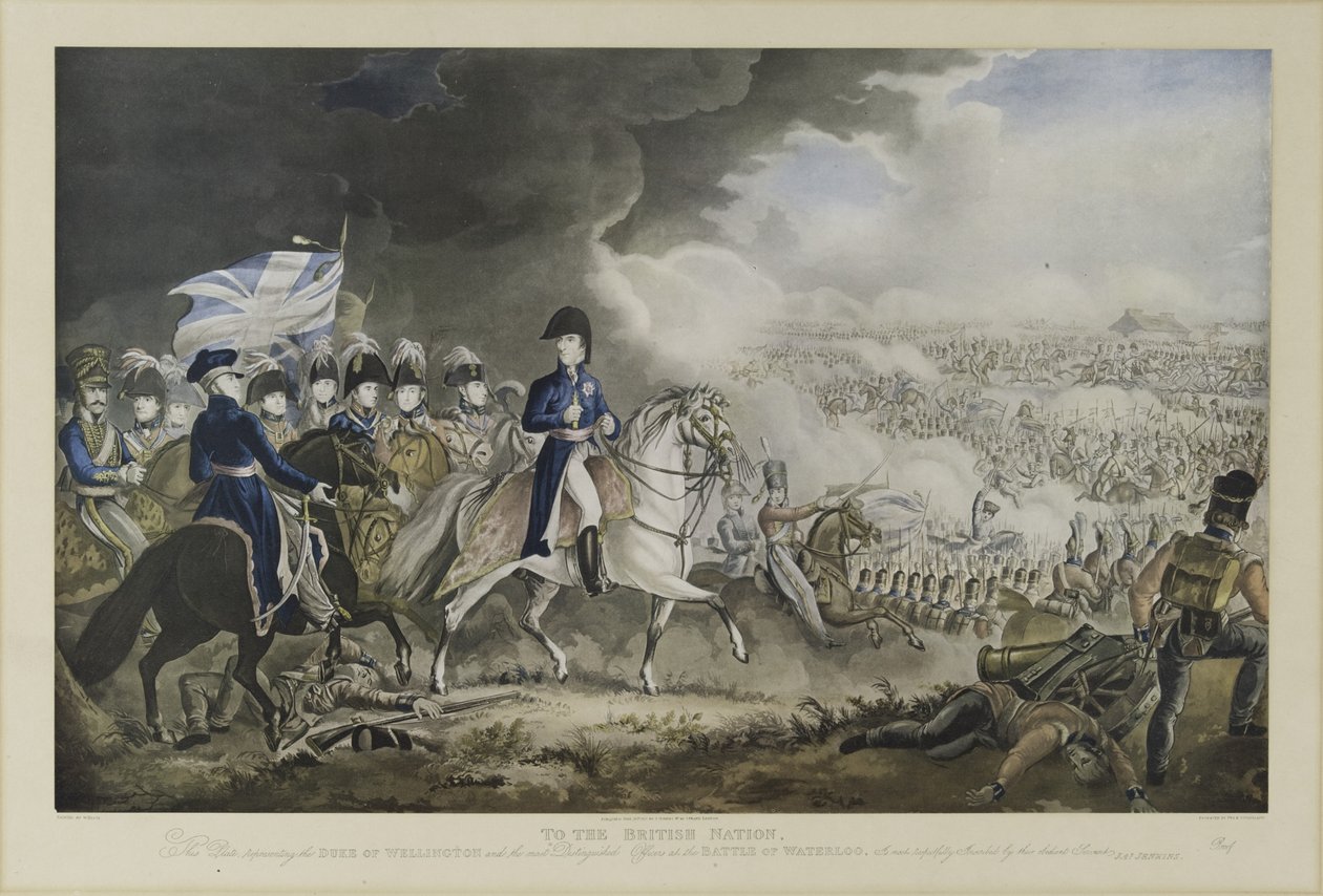 „Do narodu brytyjskiego”, Książę Wellington i najwybitniejsi oficerowie w bitwie pod Waterloo, 18 czerwca 1815, akwatinta W.T. Fry i T. Sutherland, wyd. J. Jenkins, Londyn, 18 autorstwa William Heath