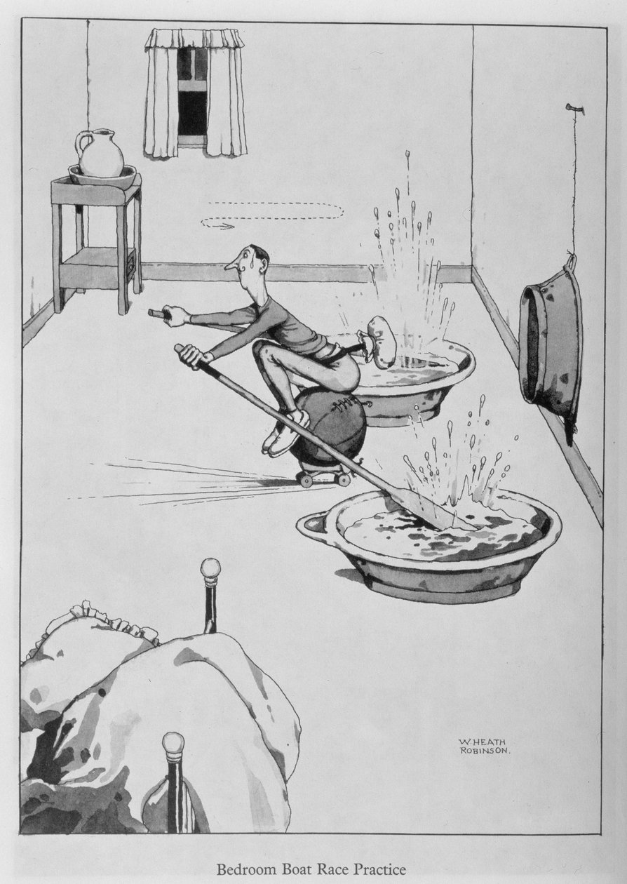 Praktyka regat w sypialni, ilustracja z „Wynalazków” autorstwa William Heath Robinson