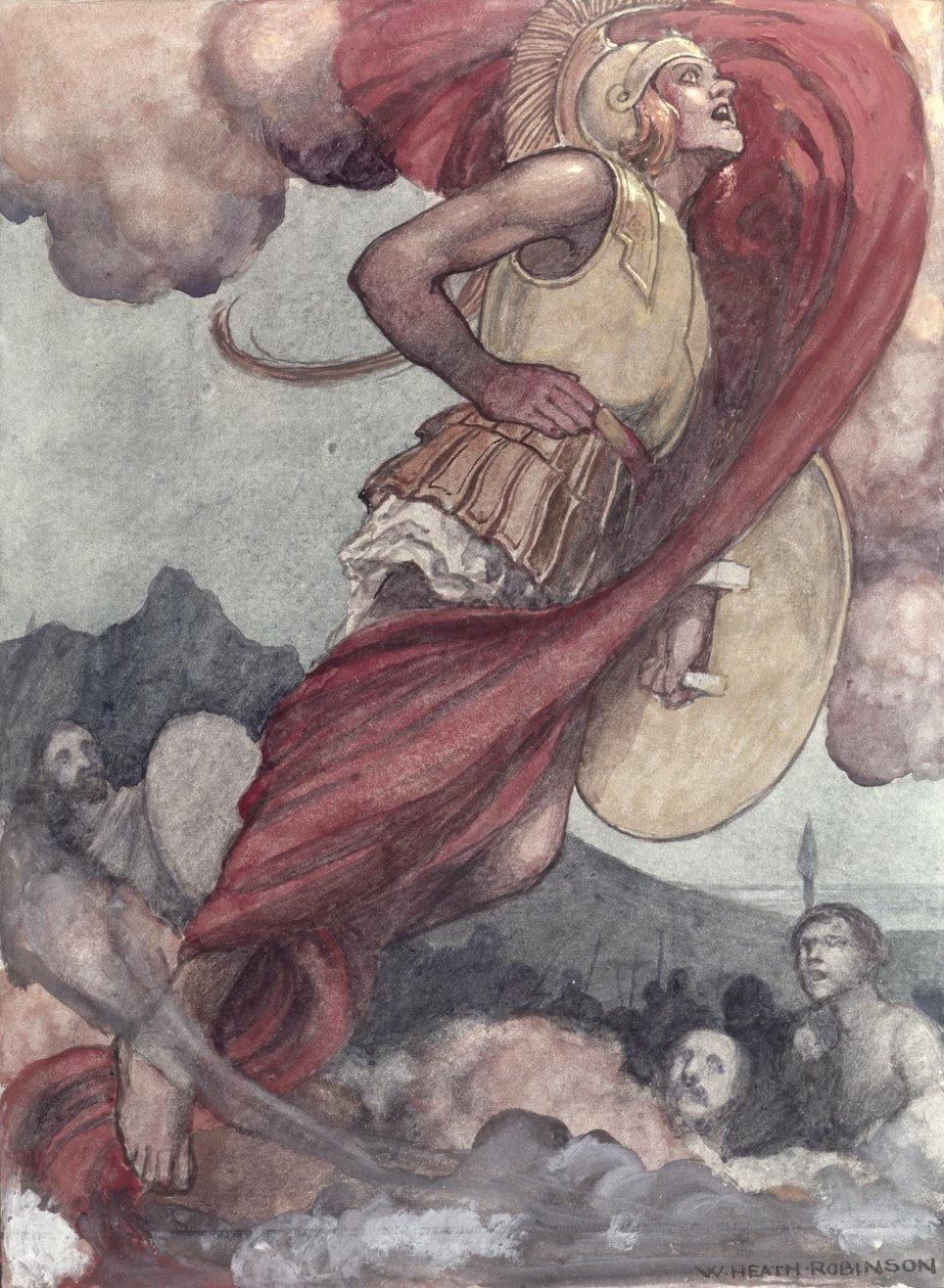 Mars zraniony przez Diomeda wraca na Olimp autorstwa William Heath Robinson