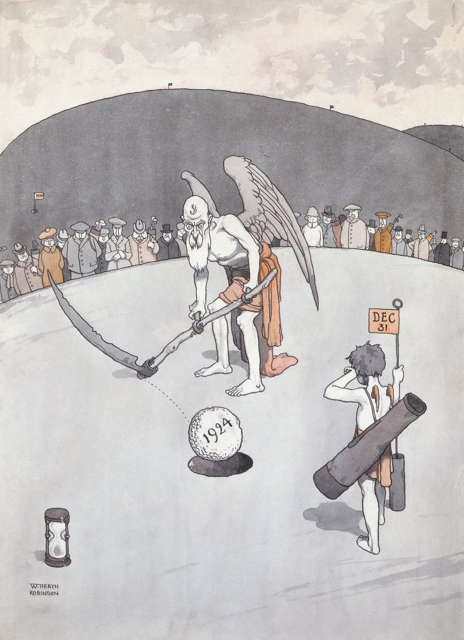 Wyciąganie starego otworu (pióro i atrament) autorstwa William Heath Robinson