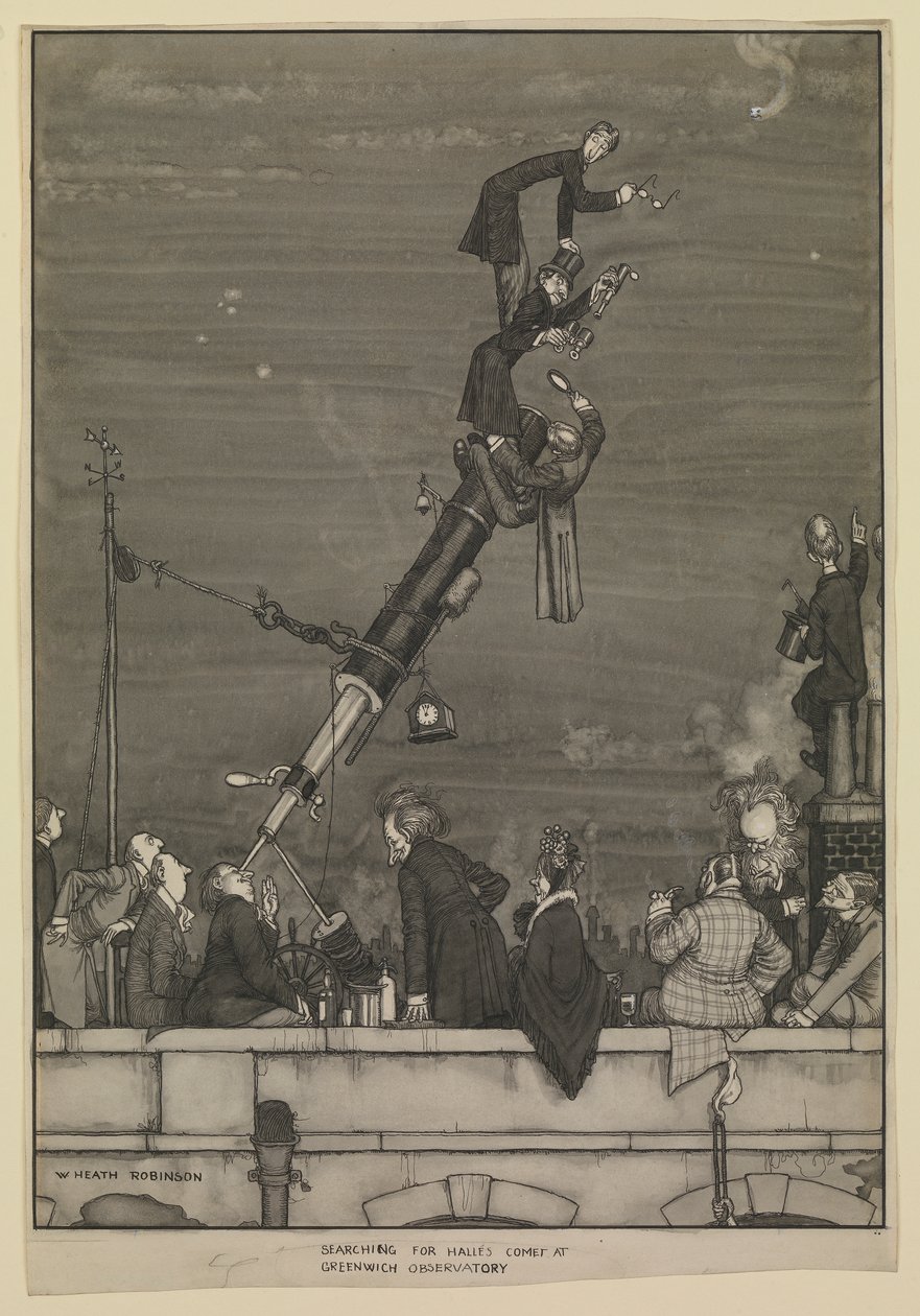 Poszukiwanie komety Halleya w Obserwatorium Greenwich autorstwa William Heath Robinson