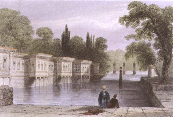 Pałac słodkich wód, Stambuł, ryty W. Mossman, ok. 1850 (akwatinta) autorstwa William Henry (after) Bartlett