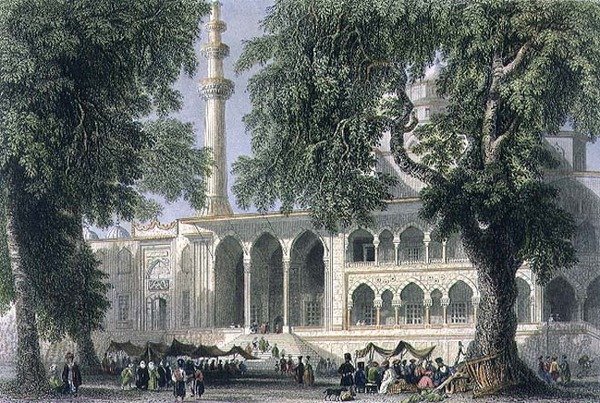 Yeni Djami lub Meczet Sułtana Valide, Stambuł, ryty J.C. Varrall, c.1850 (akwatinta) autorstwa William Henry (after) Bartlett