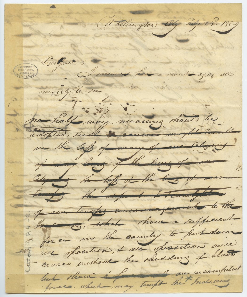 Zaczyna się szkic listu Williama H. Ashleya z Waszyngtonu: „Drogi Genl, przyjechałem tu tydzień temu. . ”. autorstwa William Henry Ashley