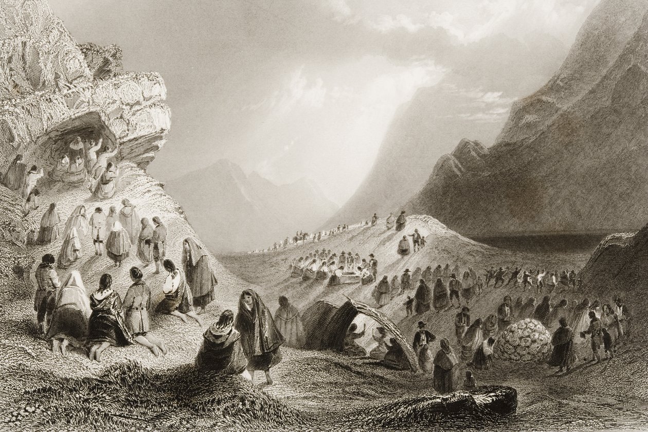 Wizyta w Holywell, Connemara, hrabstwo Galway, Irlandia, z "Scenery and Antiquities of Ireland" George Virtue, lata 60-te XIX wieku autorstwa William Henry Bartlett