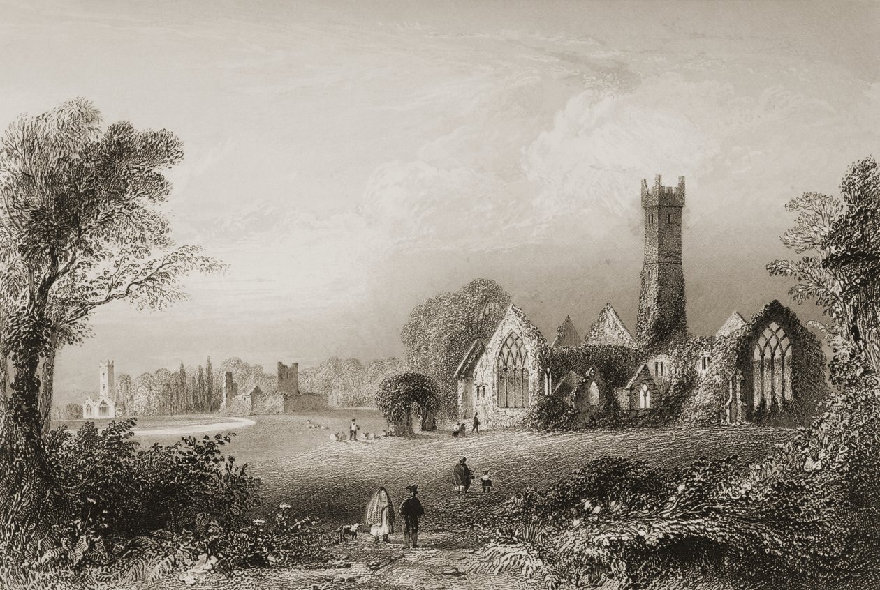 Opactwo augustianów w Adare, hrabstwo Limerick, Irlandia, z „Scenery and Antiquities of Ireland” George