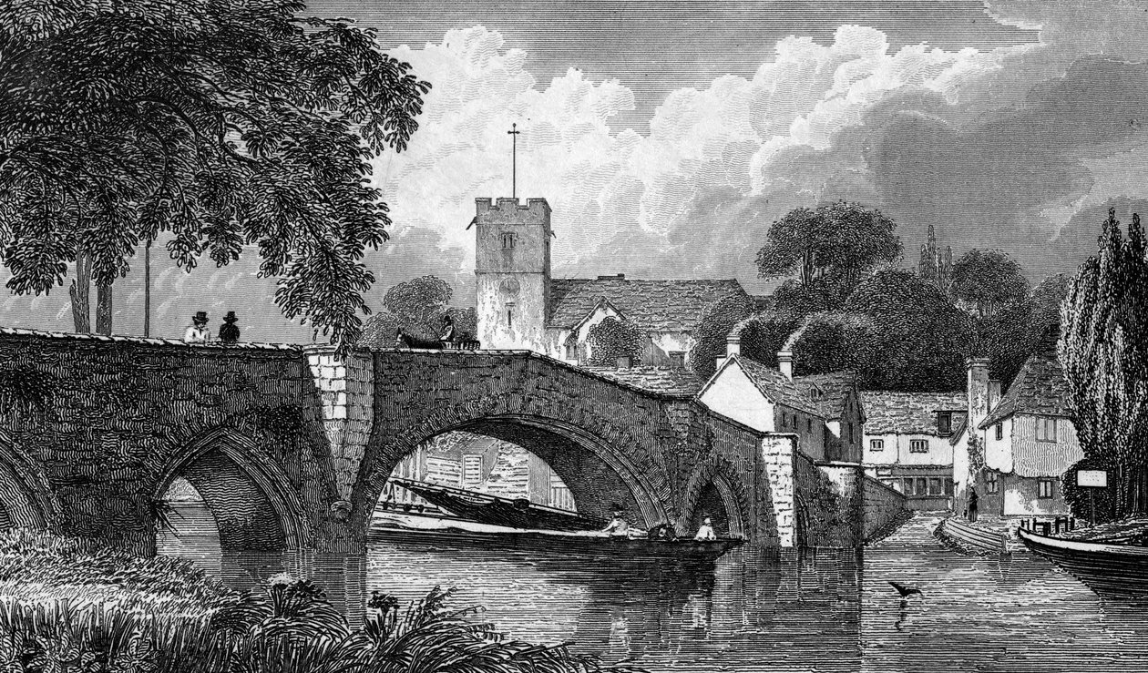 Kościół i most w Aylesford, grawerowane przez B. Winklesa, wydane w 1829 r. autorstwa William Henry Bartlett