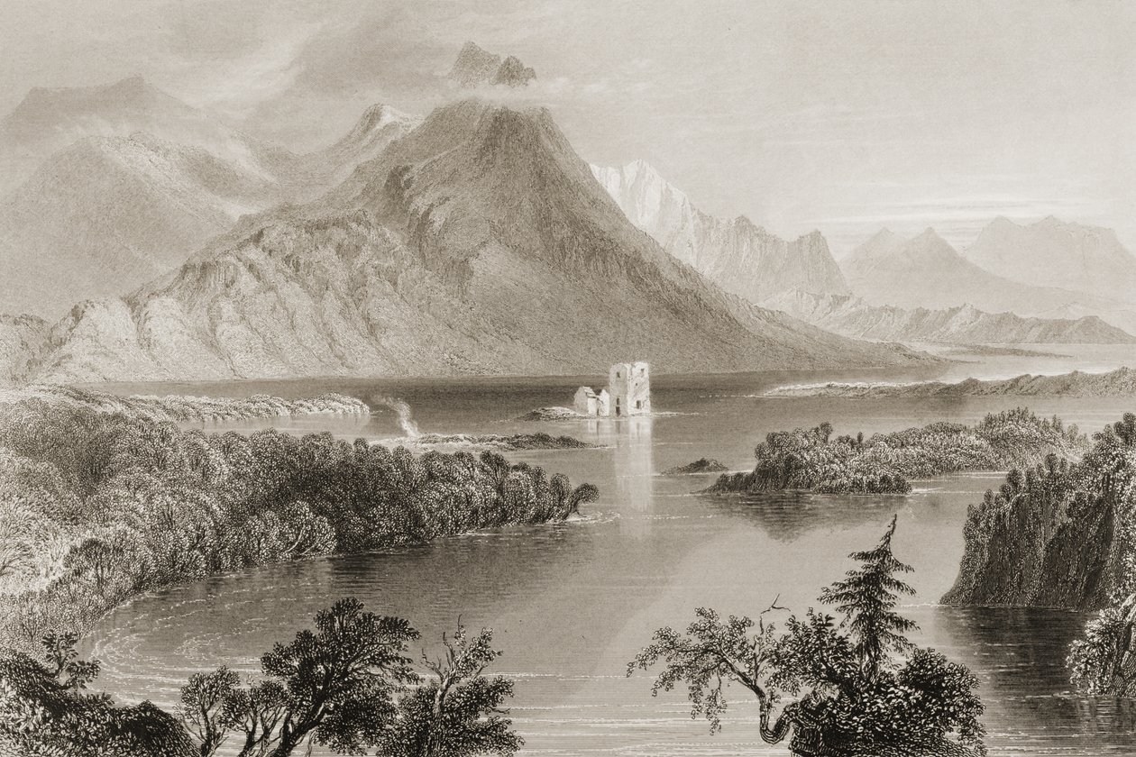 Ballynahinch, Connemara, hrabstwo Galway, Irlandia, z „Scenery and Antiquities of Ireland” George