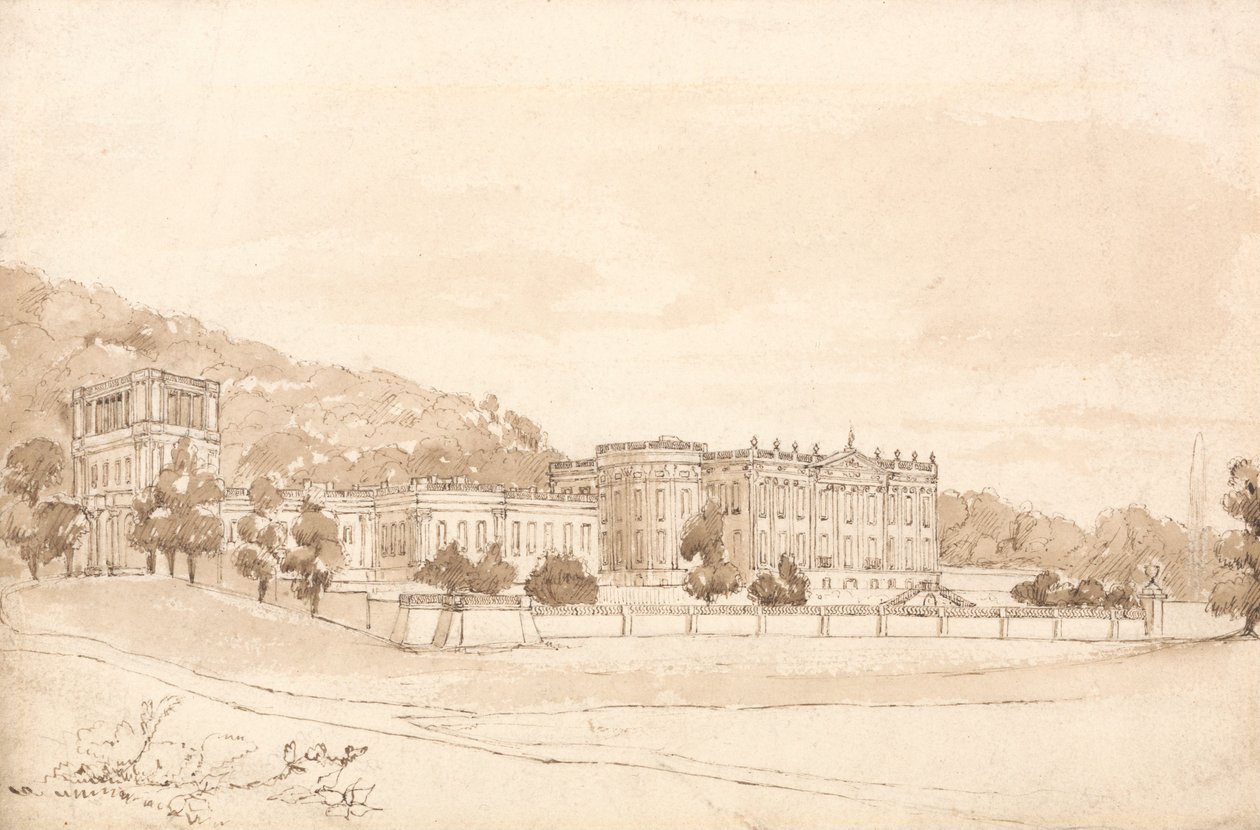 Rezydencja Chatsworth, Derbyshire autorstwa William Henry Bartlett