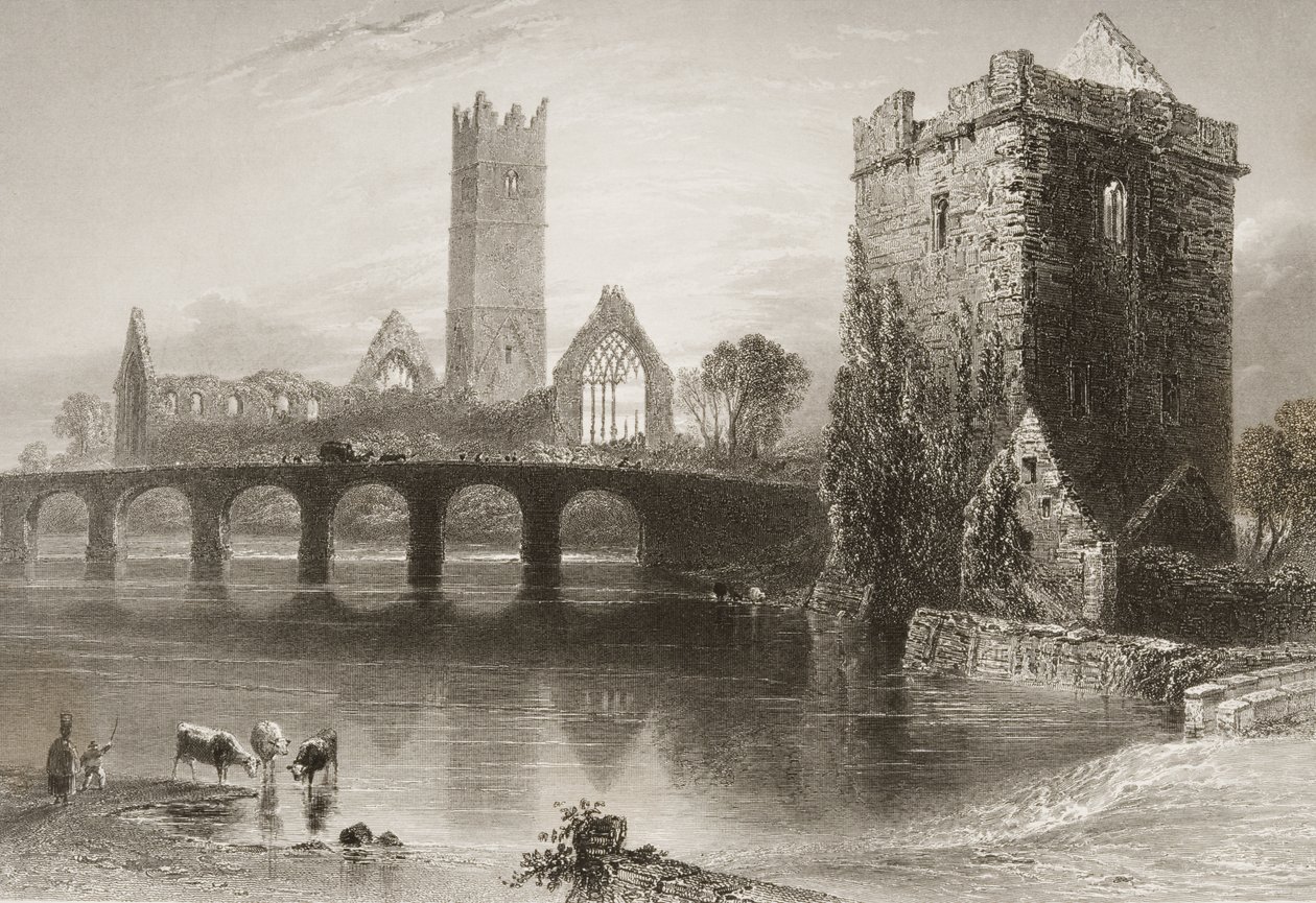 Opactwo Clare, hrabstwo Clare, Irlandia, z „Scenery and Antiquities of Ireland” George
