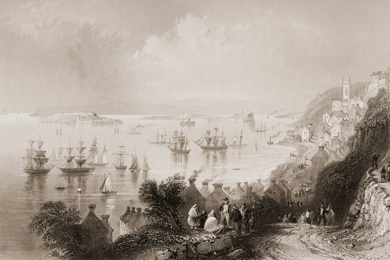 Cobh Harbour, Cork, Irlandia, z „Scenery and Antiquities of Ireland” George
