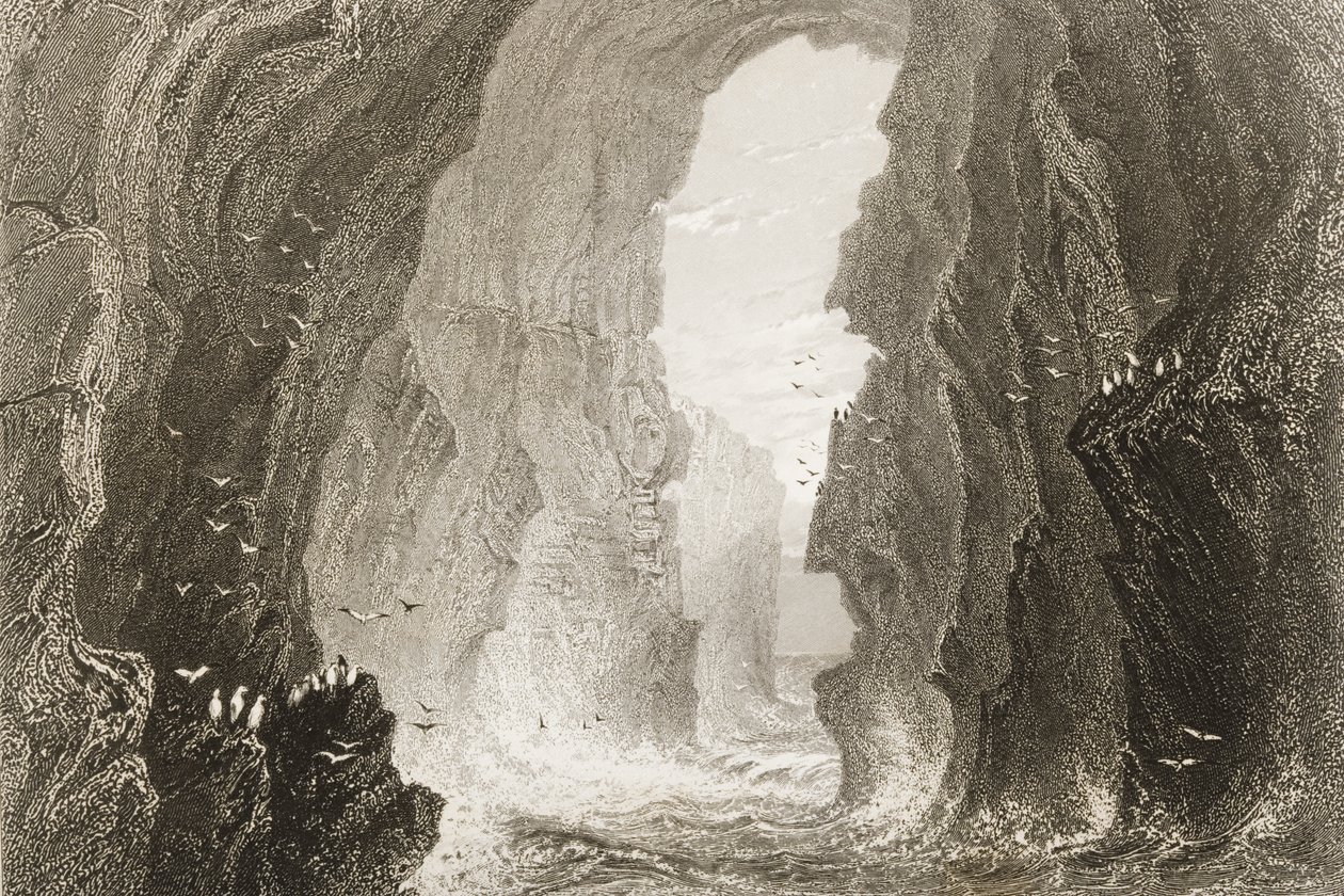 Dunkerry Cave, County Antrim, Irlandia Północna, z „Scenery and Antiquities of Ireland” George
